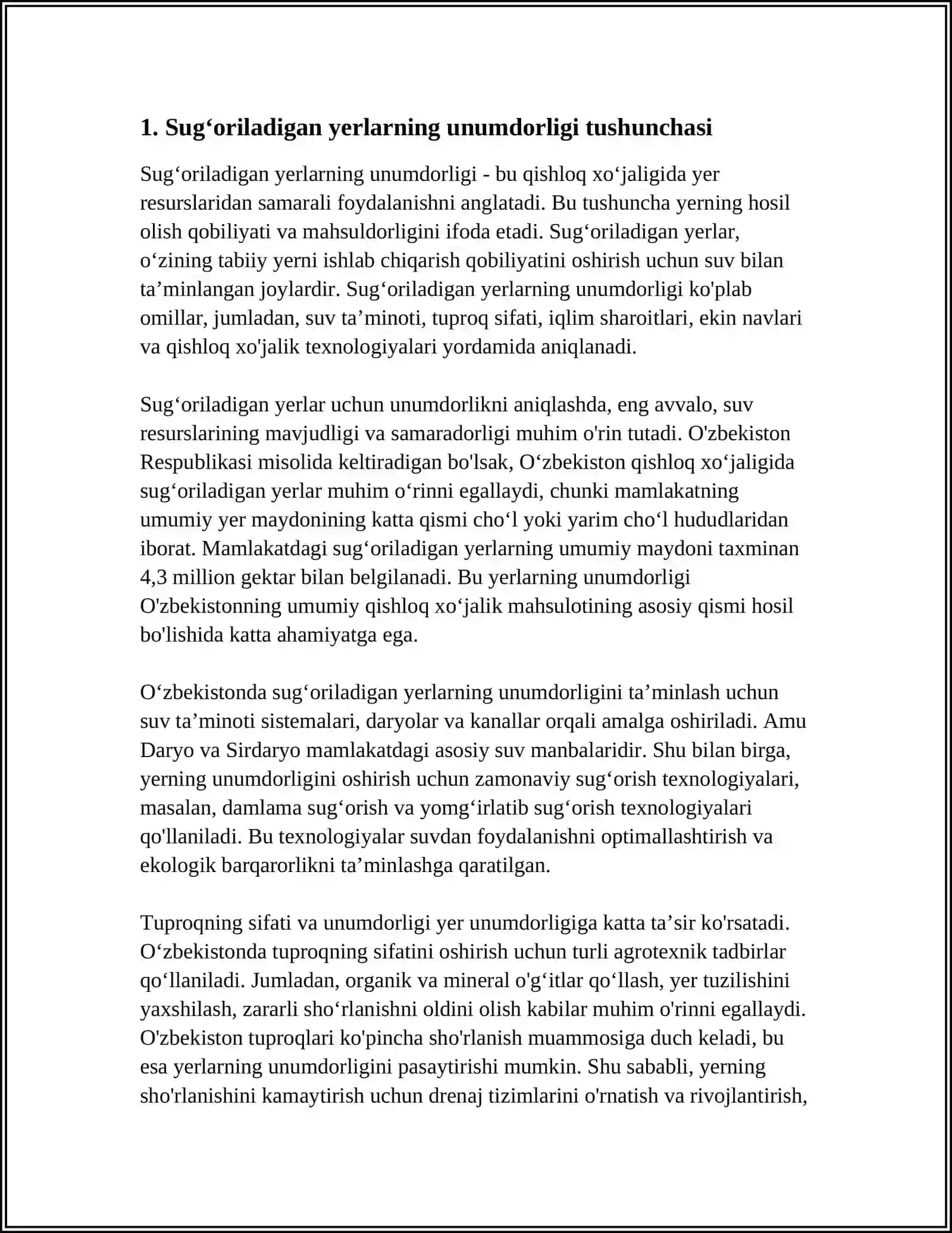 SUGʻORILADIGAN YERLARNI UNUMDORLIGI BÔYICHA BAHOLASH 4
