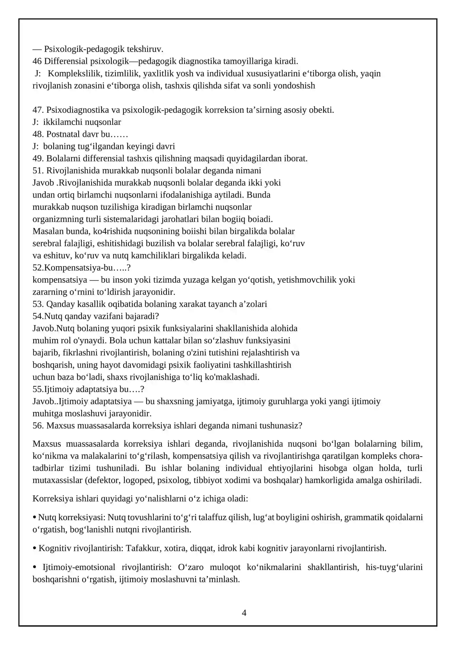 Pedagogik diagnostika (100 ta savol javob) 4