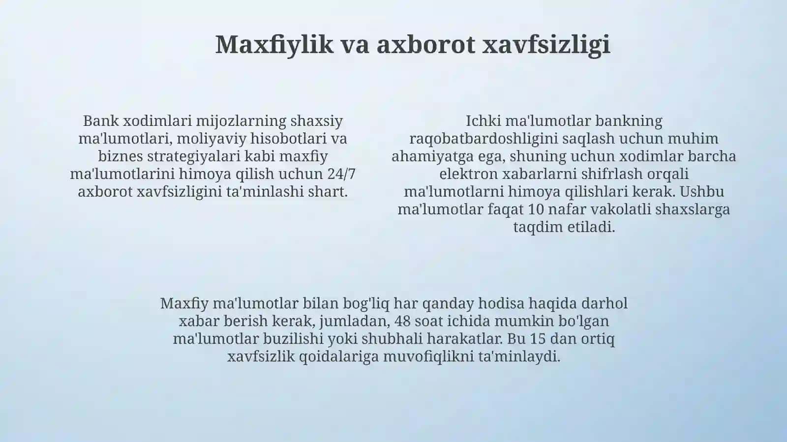 Bank xodimining kasbiy xulq-atvori etikasi 4