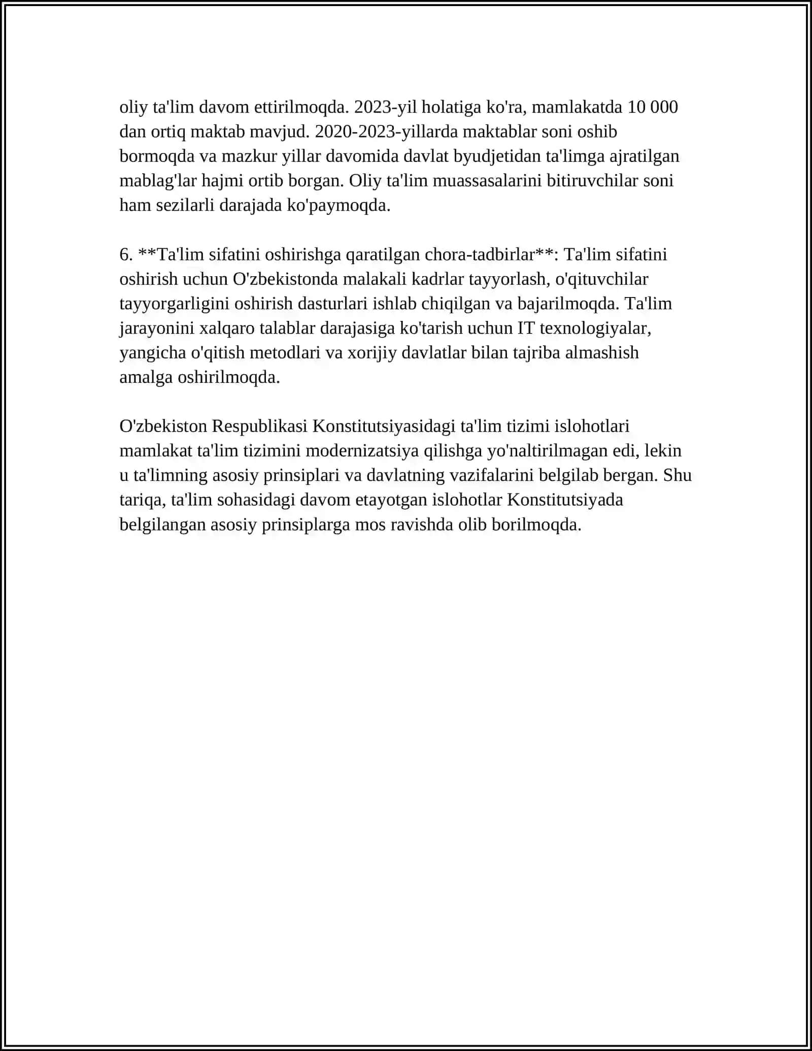 MUSTAQILLIK YILLARIDA TALIM TIZIMIDA AMALGA OSHIRILGAN ISLOHOTLAR 4