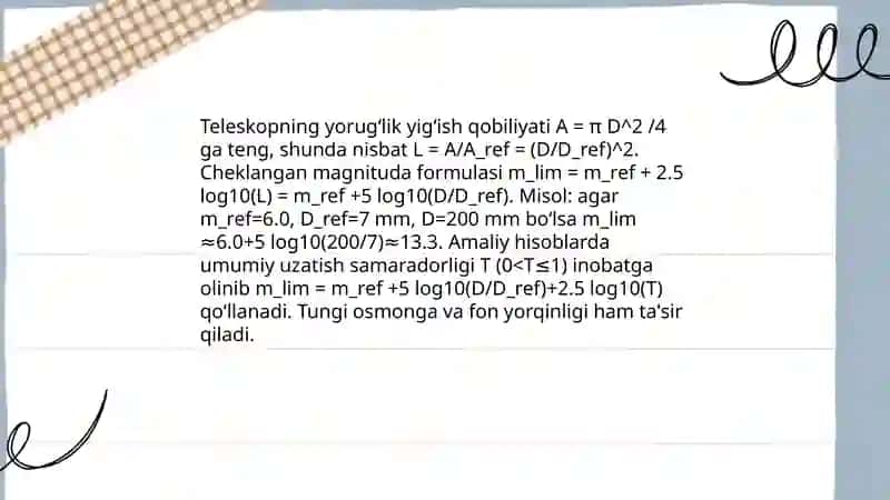 Teleskoplar va ularning harakteriskalari mavzusiga doir masalalar va ularni yechish metodikasi. 4