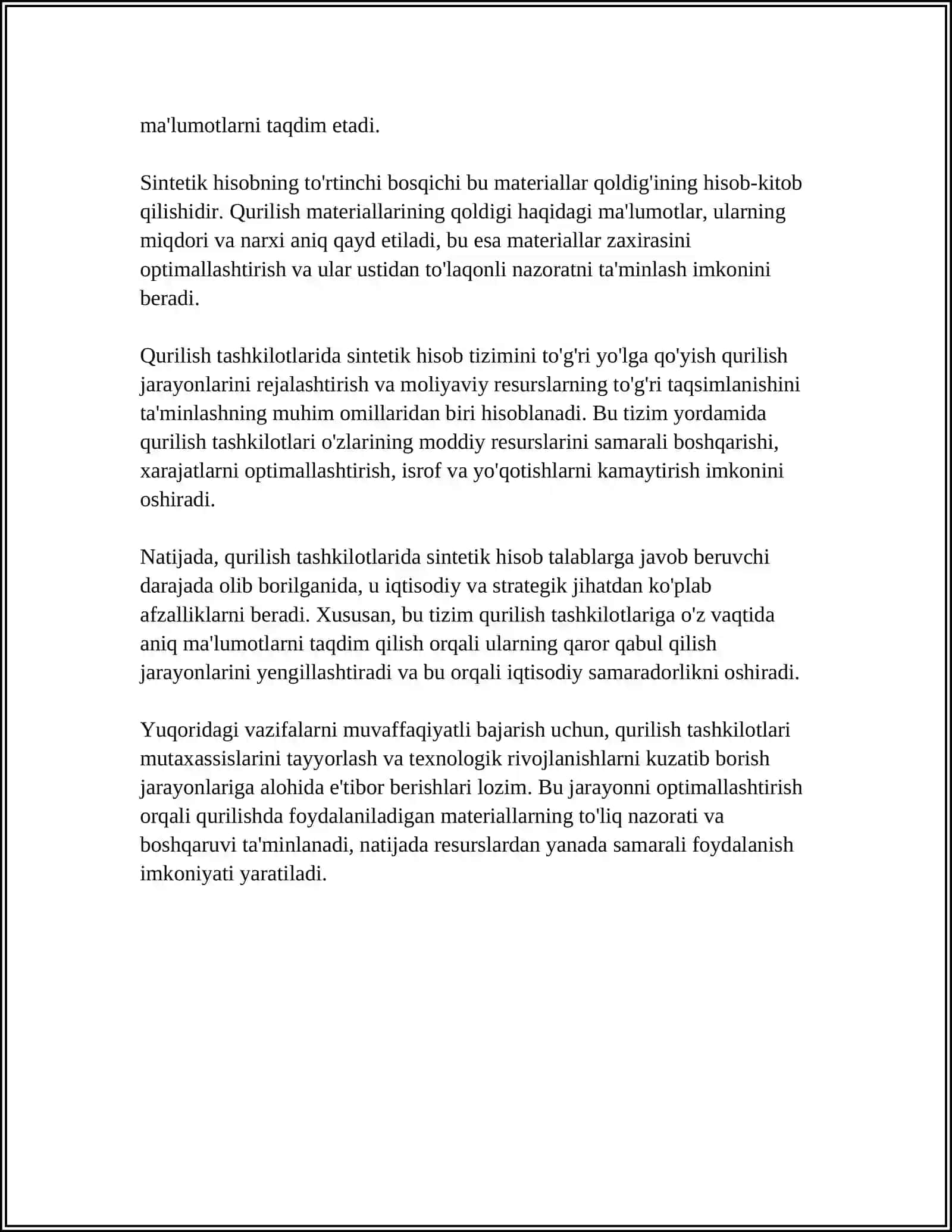 QURILISH TASHKILOTLARIDA MATERIALLARNING SINTETIK VAANALITIK HISOBI 4