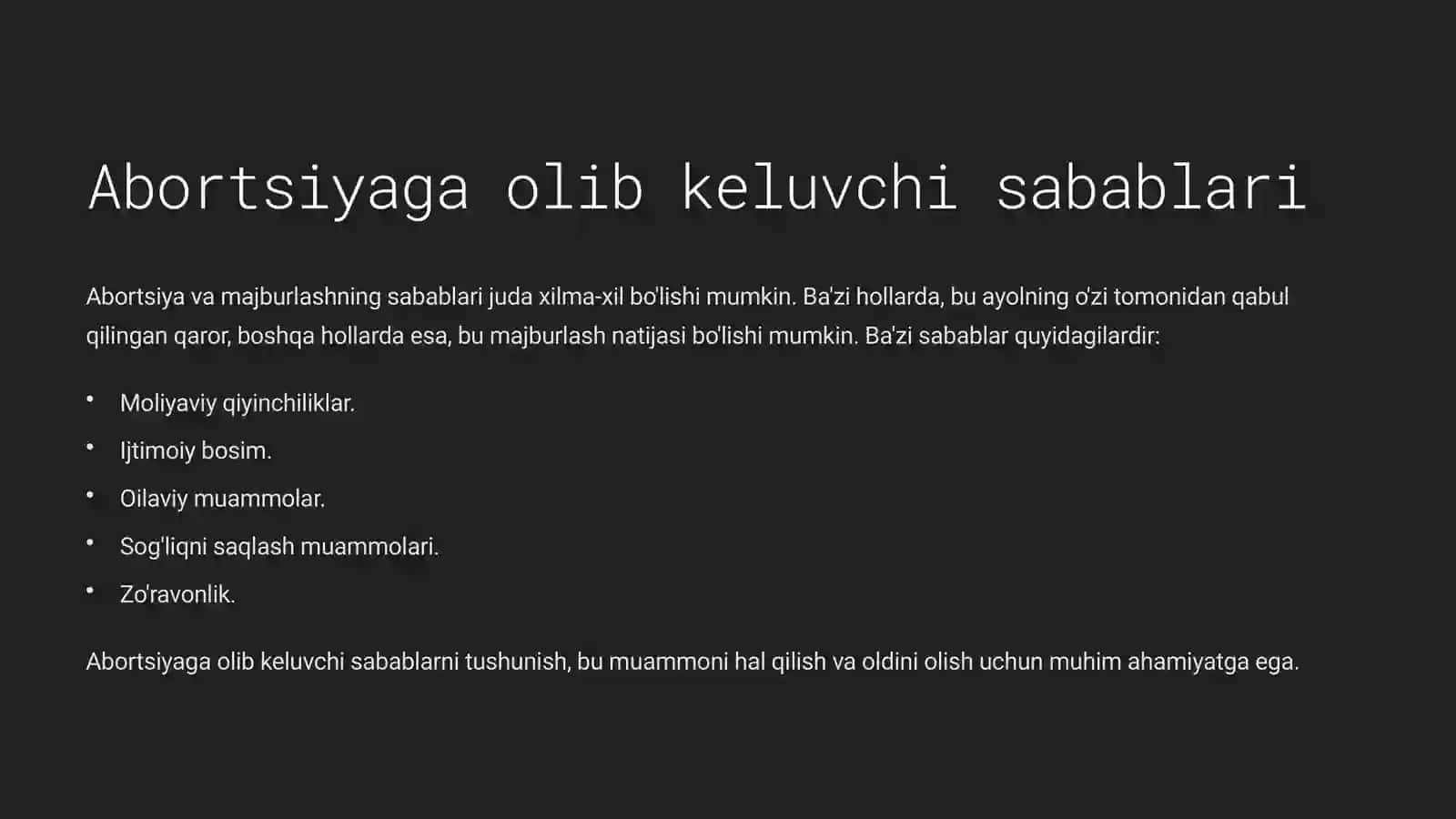 Jinoiy ravishda homila tushirish (abort) va ayolni o'zjoy tushirish 4