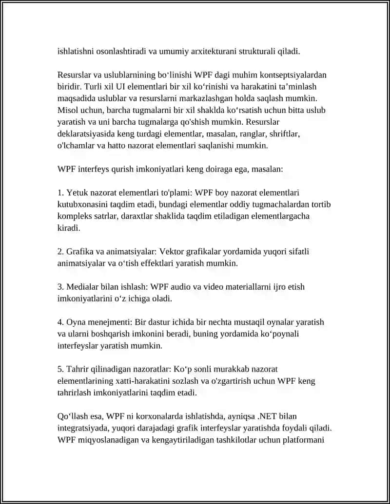 WPF TEXNALIGIYASIDA INTERFEYS QURISH IMKONYATLARI VA ARXITEKTURA YONDASHUVLARI 4