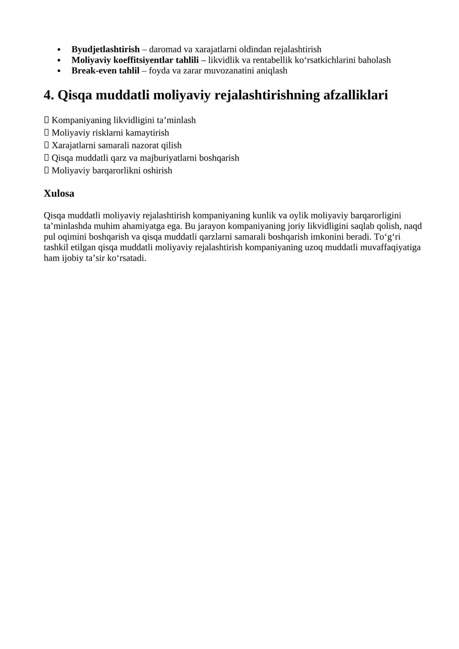 Kompaniya faoliyatini moliyaviy rejalashtirish 4