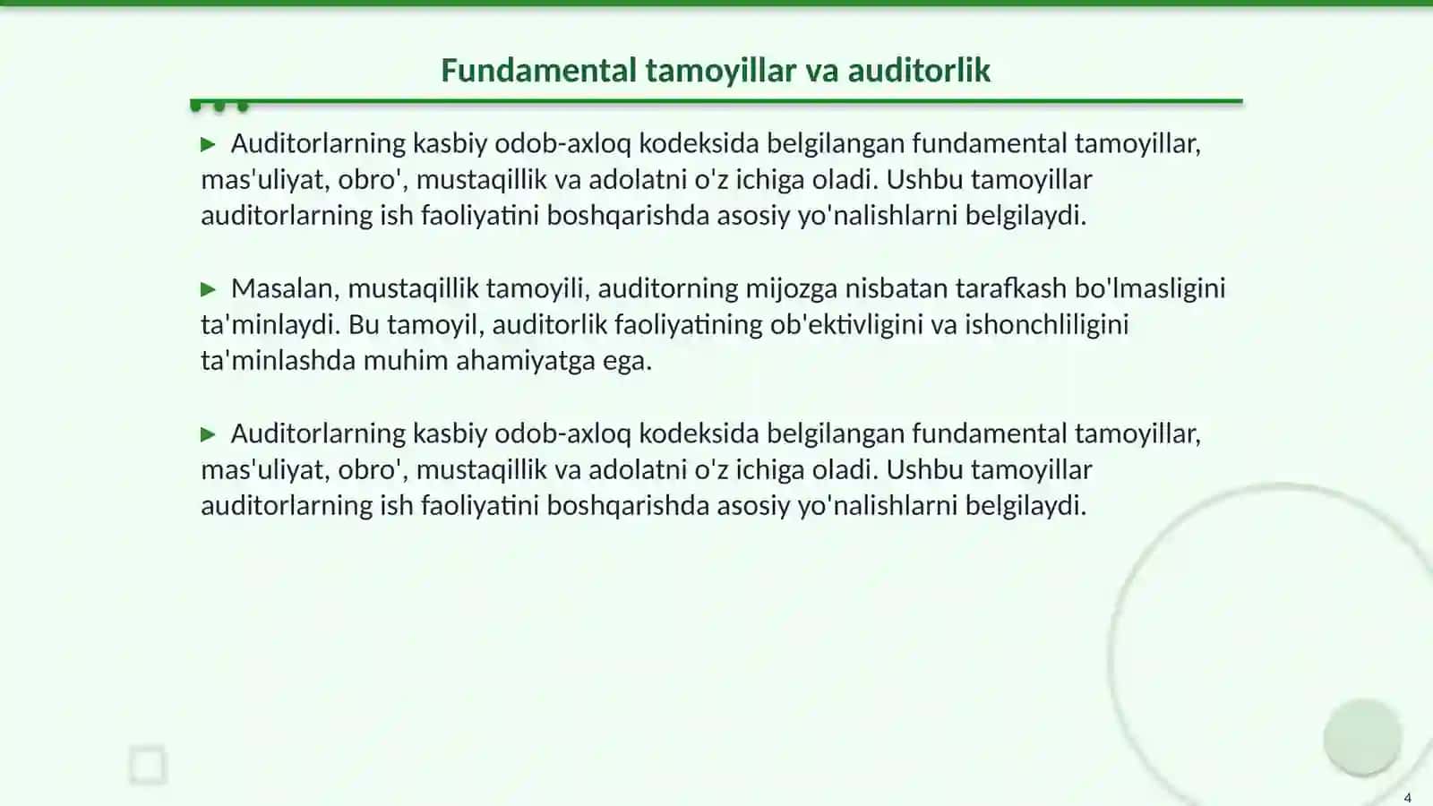 Auditorlarning kasbiy odob-axloq kodeksi 4