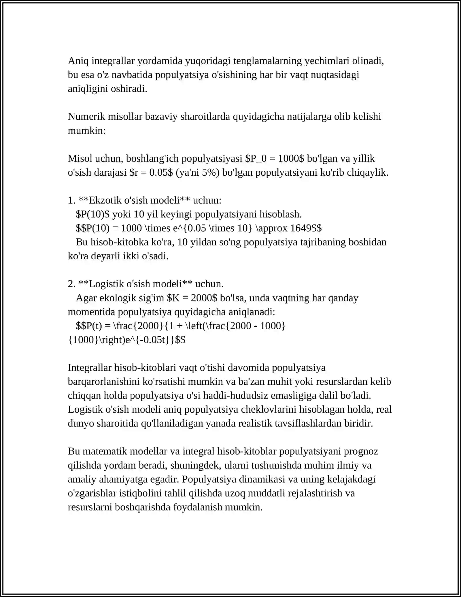 ANIQ INTEGRAL YORDAMIDA BIOLOGIYAGA OID MASALALAR YECHISH 4