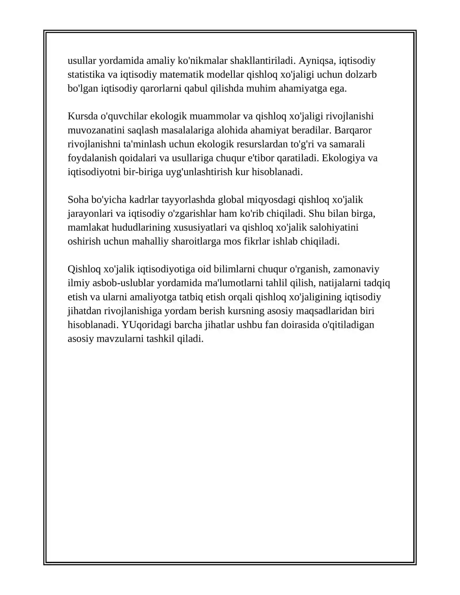 QISHLOQ XOJALIK IQTISODIYOTI KURSI 4