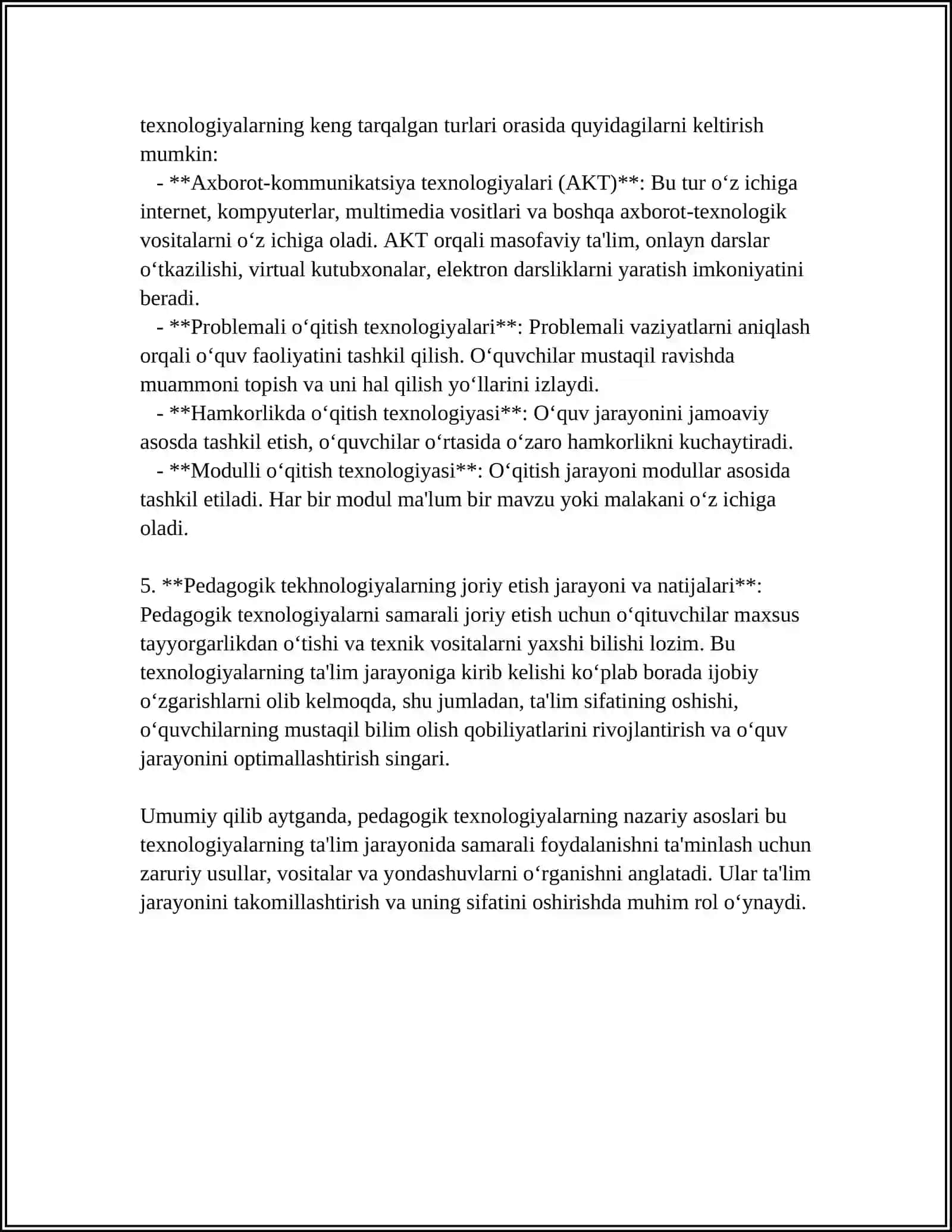 MUTAXASSISLIK FANLARINI OʻQITISH JARAYONIDA PEDAGOGIK TEXNOLOGIYALARNI TATBIQ ETISH METODIKASI 4
