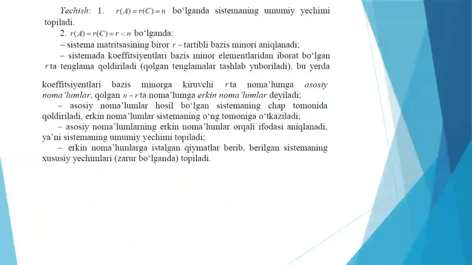 Chiziqli tenglamalar sistemasini yechishning Kramer, Gauss va matritsalar usuli 4
