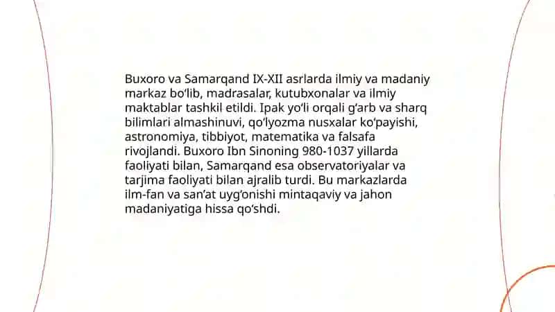 IX-XII asrlarda mamlakatimiz hududdida roy bergan ma’daniy uygonish (Renessans) 4