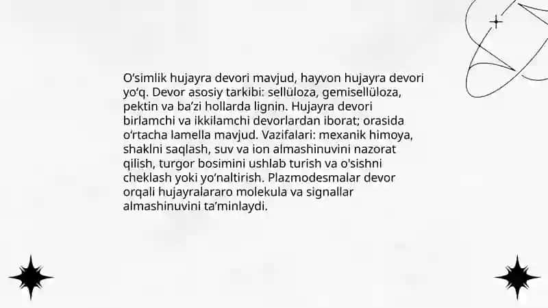 Oʻsimlik va hayvon hujayrasi óxshashligi va farqi 4