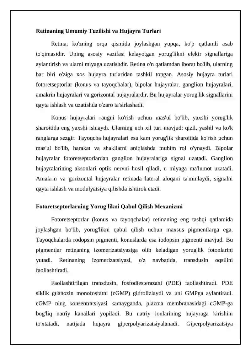 Koʻzning toʻr pardasida ketadigan fotobiologik jarayonlar 4