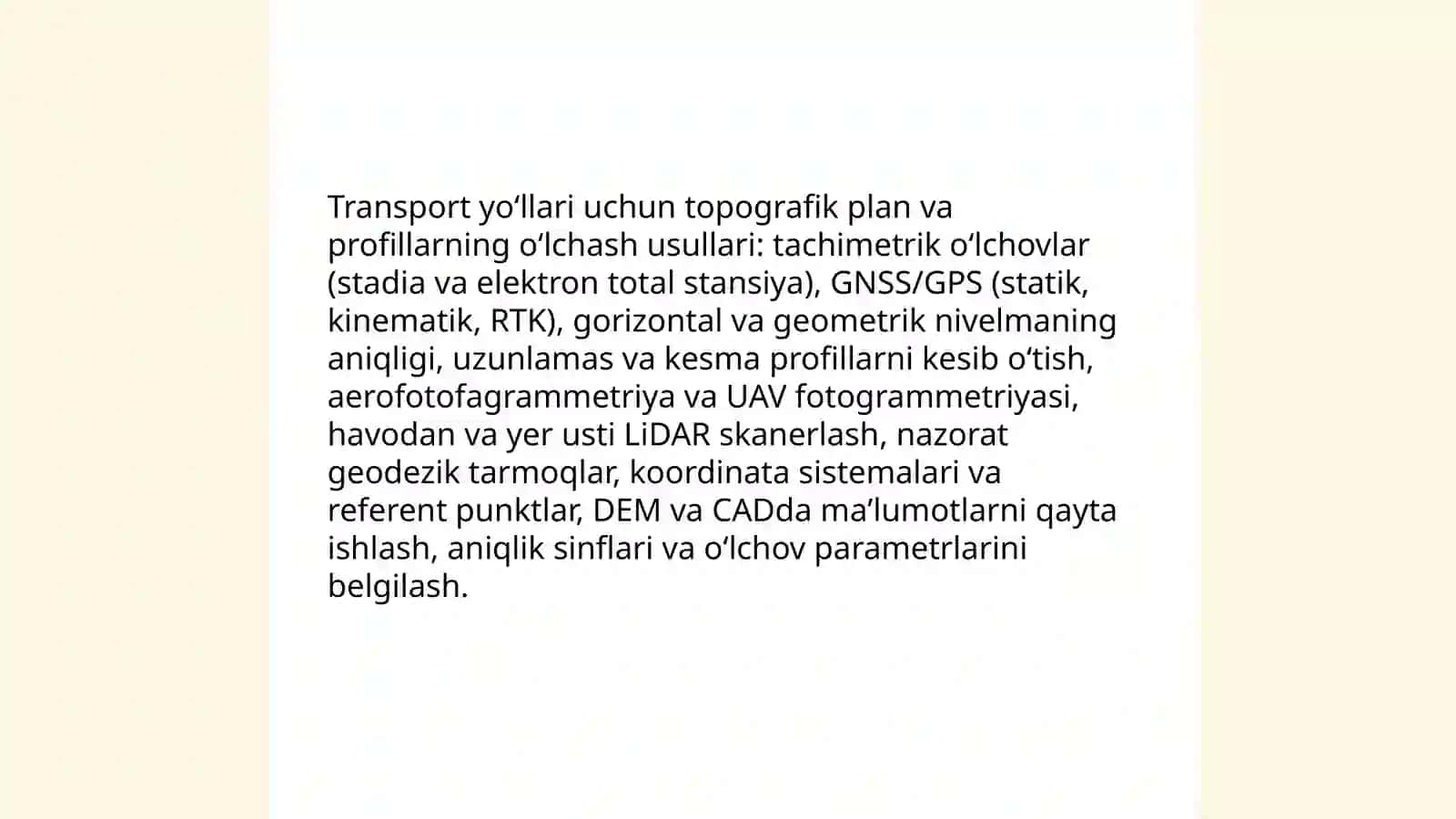 Avtomobil yo‘llari va yo‘l inshootlarini qidiruv – loyihalashdagi muxandislik 4