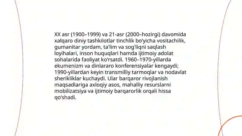 Xalqaro diniy tashkilotlar faoliyatning tarixi va ularning barqaror rivojlanish maqsadlariga erishishdagi ahamiyati 4