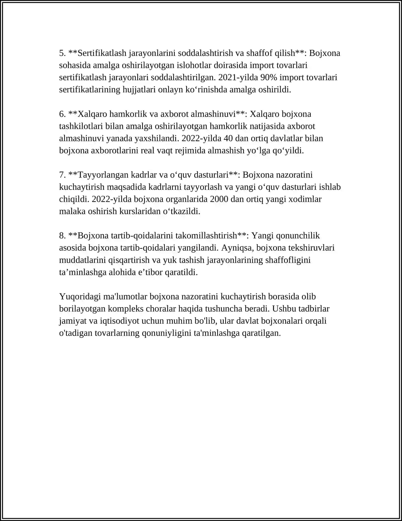 O'ZBEKISTONDA OLIB BORILAYOTGAN BOJXONA SIYOSATI 4