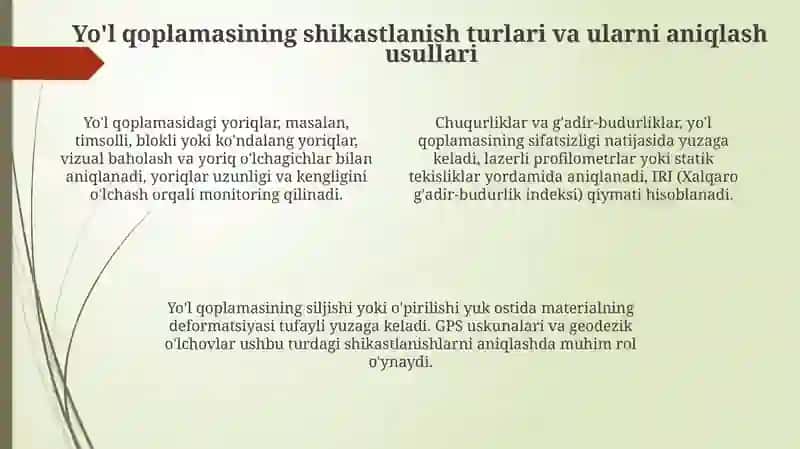 Avtomobil yo'llarini diagnostika qilish 4