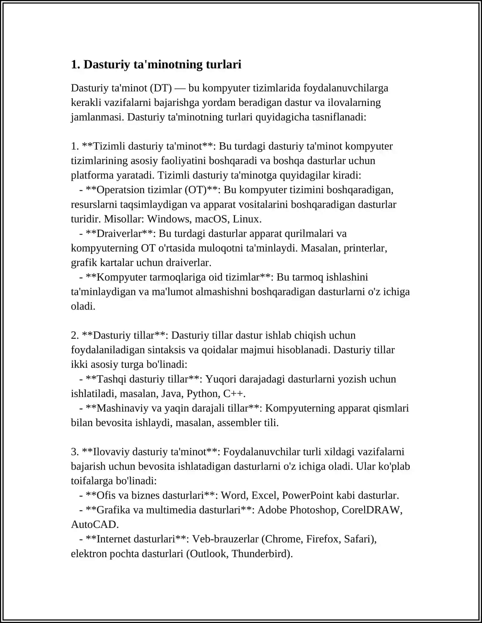 IQTISODIYOTDA FOYDALANADIGAN DASTURIY MAHSULOTLAR TASNIFI 4