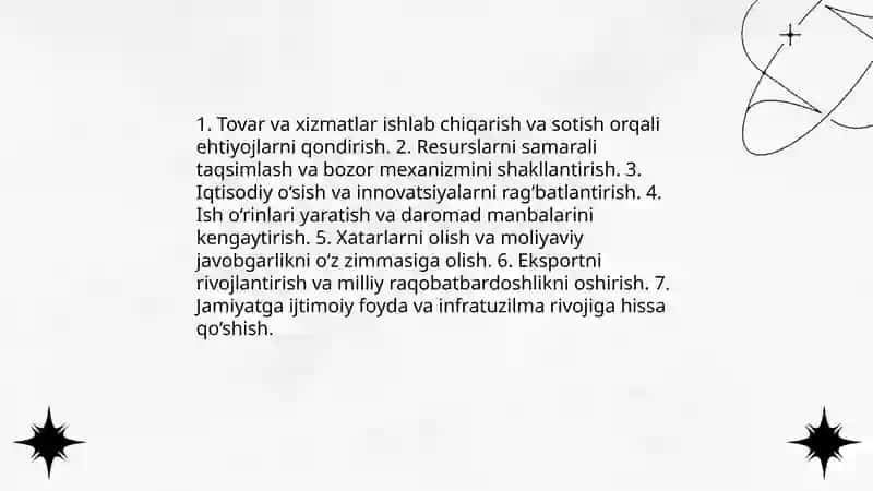 Tadbirkorlik faoliyati, turlari, mohiyati, Joʻrakulov Farrux 4