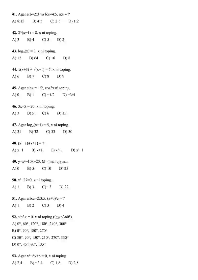 Matematikadan DTM testlar 4