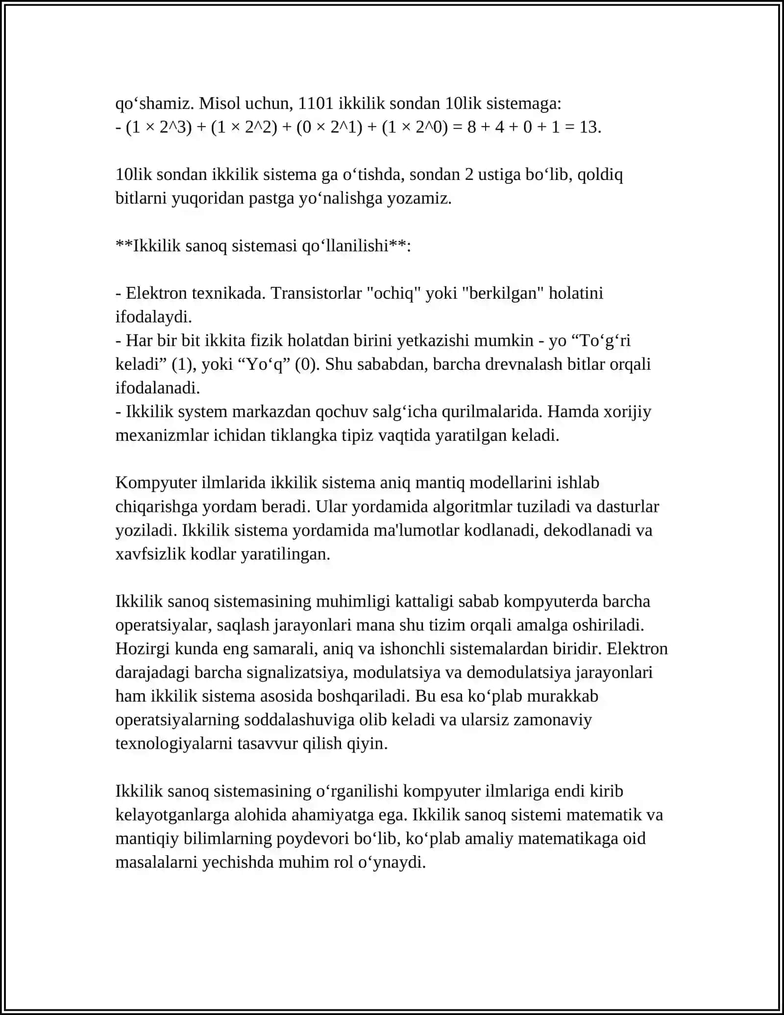 SANOQ SISTEMALARI VA ULAR USTIDA ARIFMETIK AMALLAR.2 LIK, 8 LIK VA 16LIK SANOQ SISTEMALARI 4