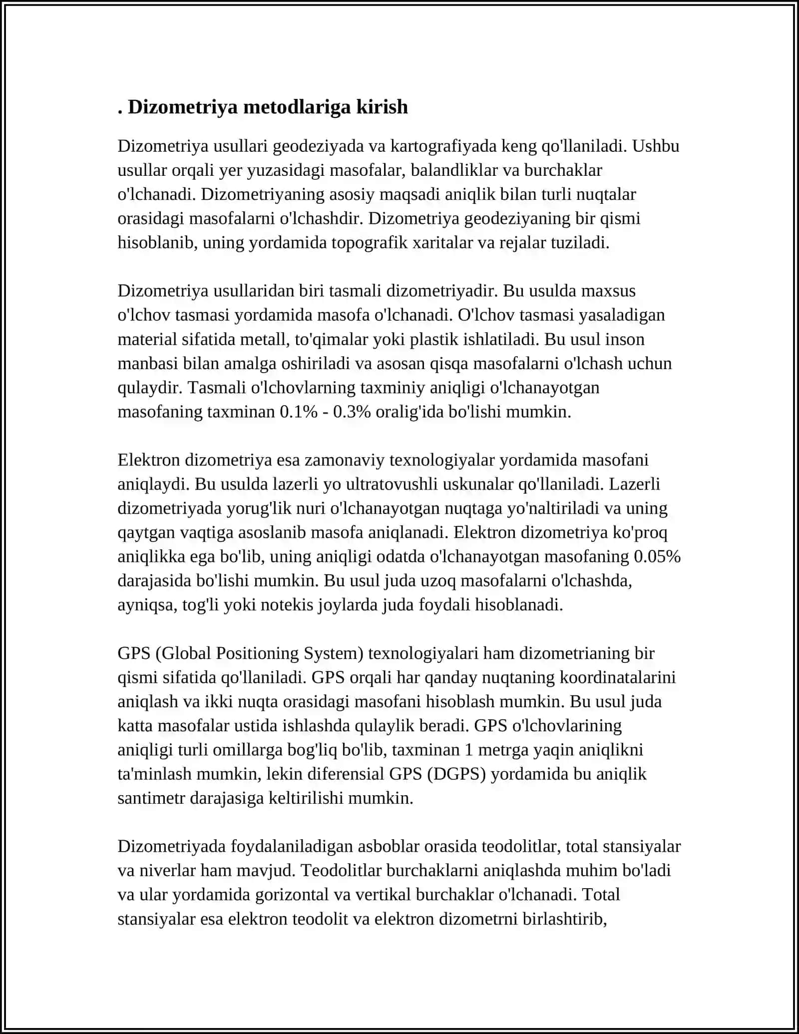 DIZOMETRIYA METODLARI.DIZAMETRIK ASBOBLAR TASNIFI MAVZUSIDA SLAYD QILIB BER 4