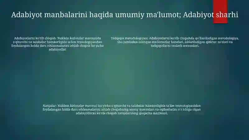 Nuklein Kislotalar Mavzusini Bo'Yicha O'Qituvchi Va O'Quvchi Hamkorligida O'Qitish Texnalogiyasidan Foydalanib Dars Ishlanmalarini Ishlab Chiqish 4