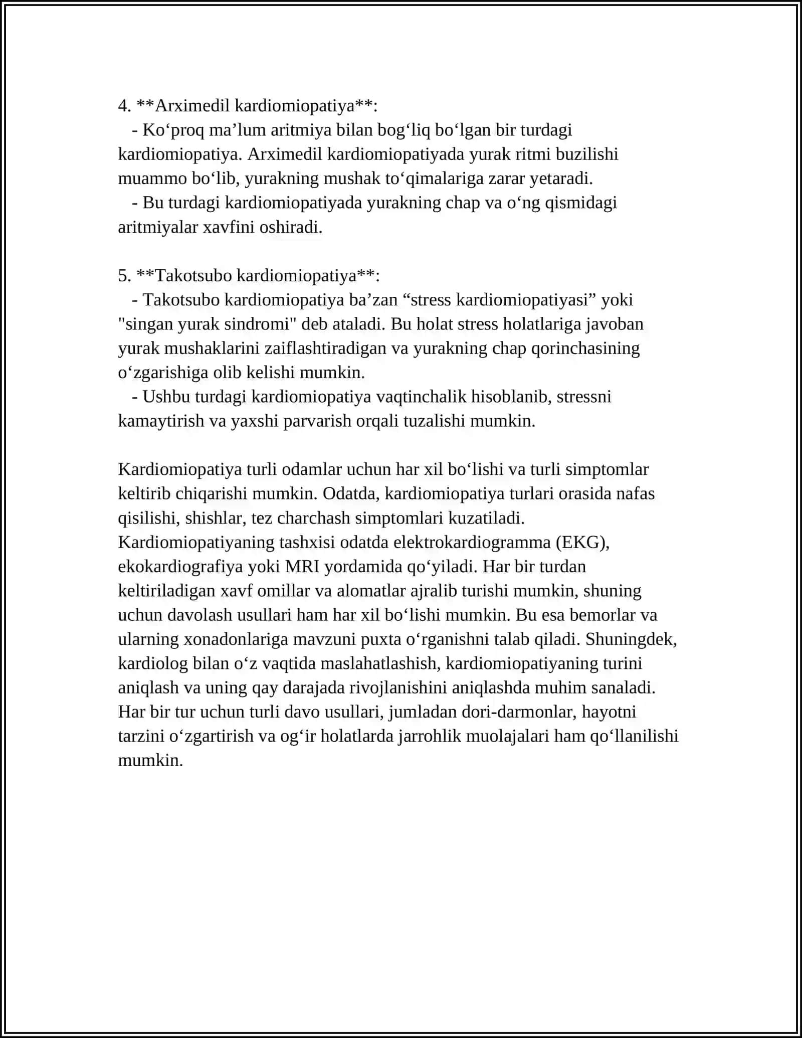 MUSTAQIL ISH Mavzu: KARDIOMIOPATIYALAR 4