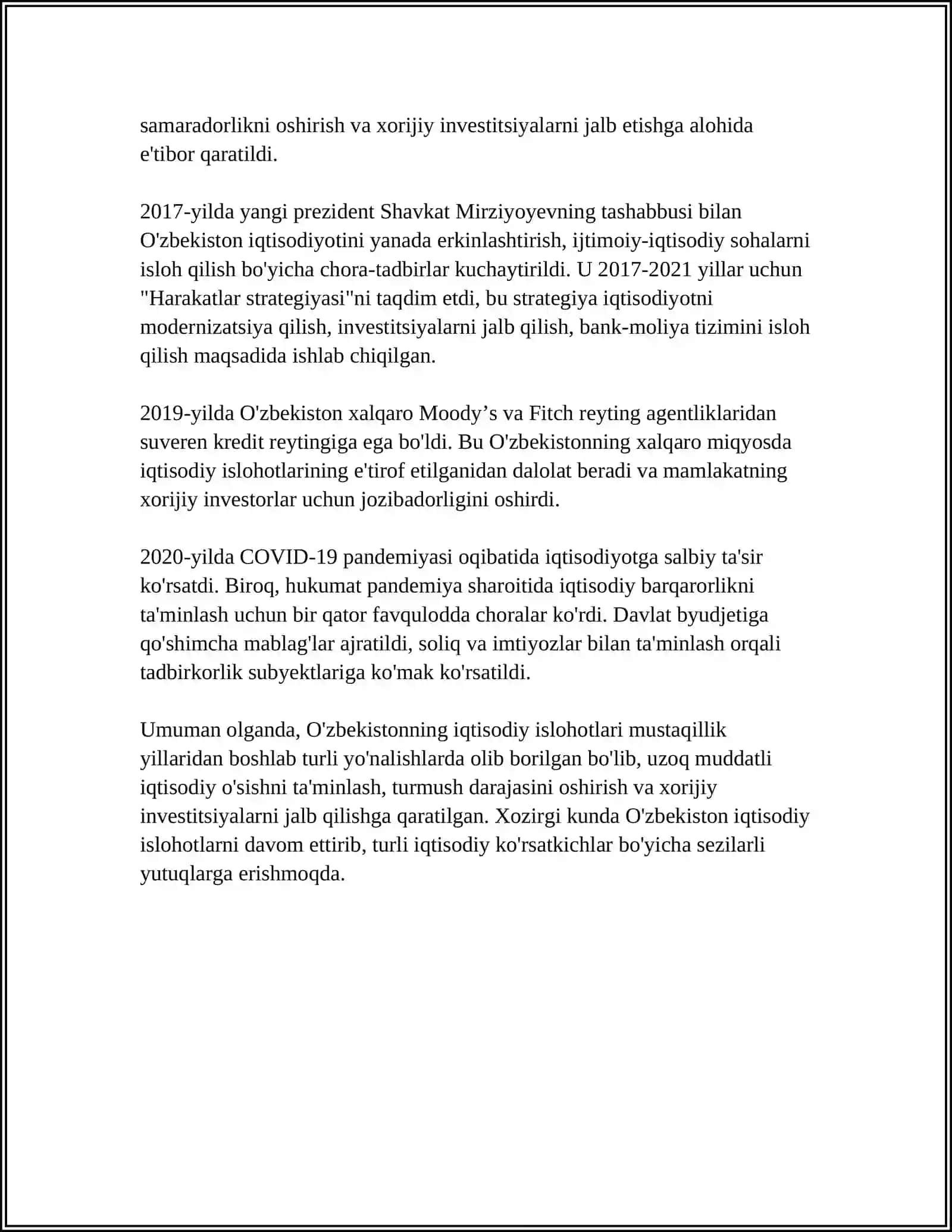 O'ZBEKISTON RESPUBLIKASING BOZOR MUNOSABATLARIGA O'TISH KONTSEPTSIYASI VA STRA TEGIYASI 4