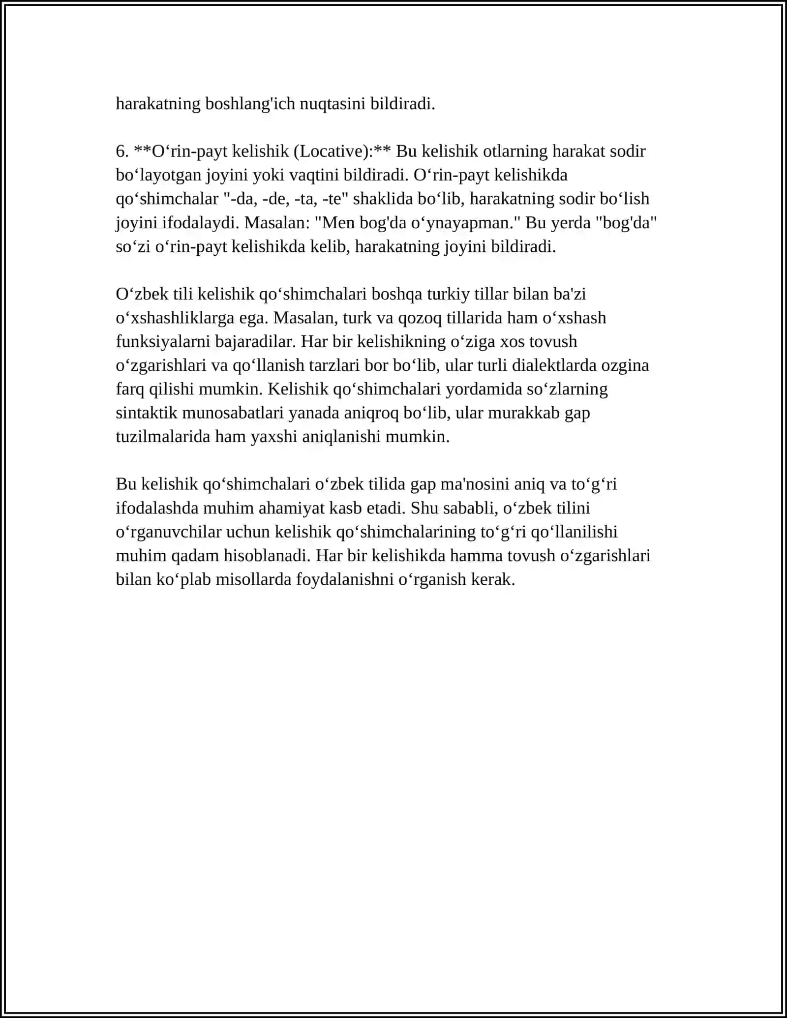 O'zbekcha kelishik qo'shimchalarining uyg'ur, Turkman, Qoraqalpoq, Qozoq, Qirg'iz matnlarida muvofiq bulishi 4