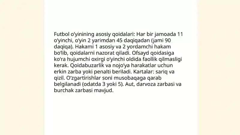Futbol sport oʻyini qoidalari va yengil atletika 4