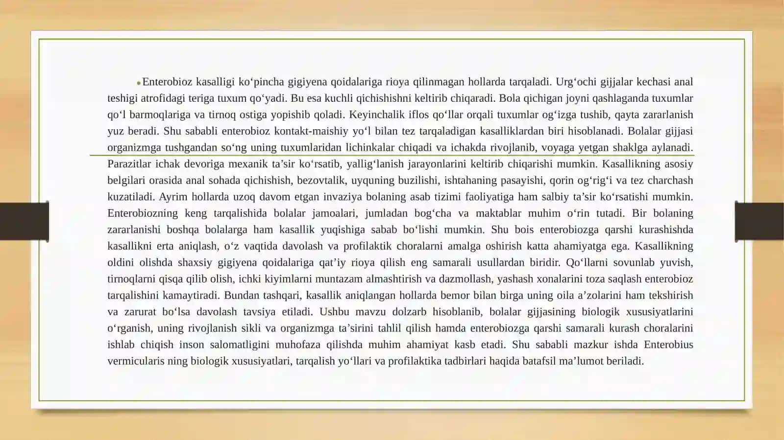 “Bolalar gijjasi (Enterobius vermicularis) ning biologik xususiyatlari va unga qarshi kurash choralari 4