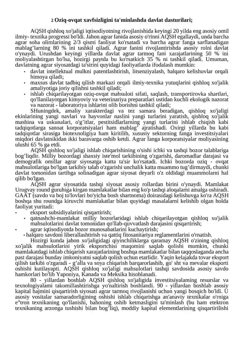 Rivojlangan mamlakatlarda agrar siyosat va oziq-ovqat xavfsizligini ta'minlash 4