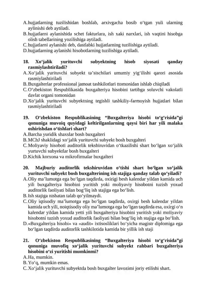 PROFESSIONAL BUXGALTERIYA AMALIYOTI FANIDAN TEST SAVOLLARI 4