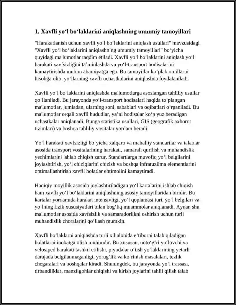 HARAKATLANISH UCHUN XAVFLI YOʻL BOʻLAKLARINI ANIQLASH USULLARI 4
