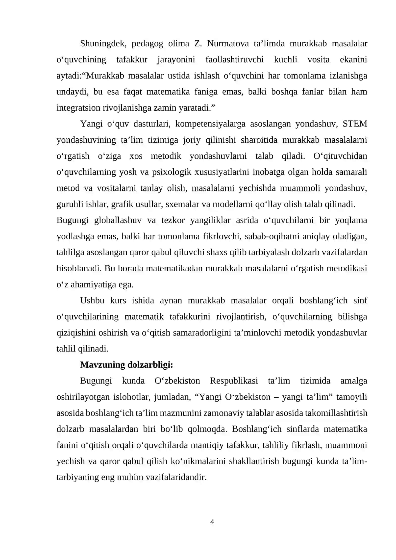 BOSHLANG’ICH SINFLARDA MATEMATIKADAN MURAKKAB MASALALAR VA ULARNI YECHISHGA O’RGATISH METODIKASI 4