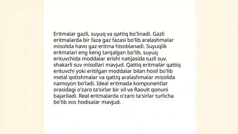 Eritmalar xossalarini nazariy asloslari. Eritmalarning turmushdagi ahamiyati 4
