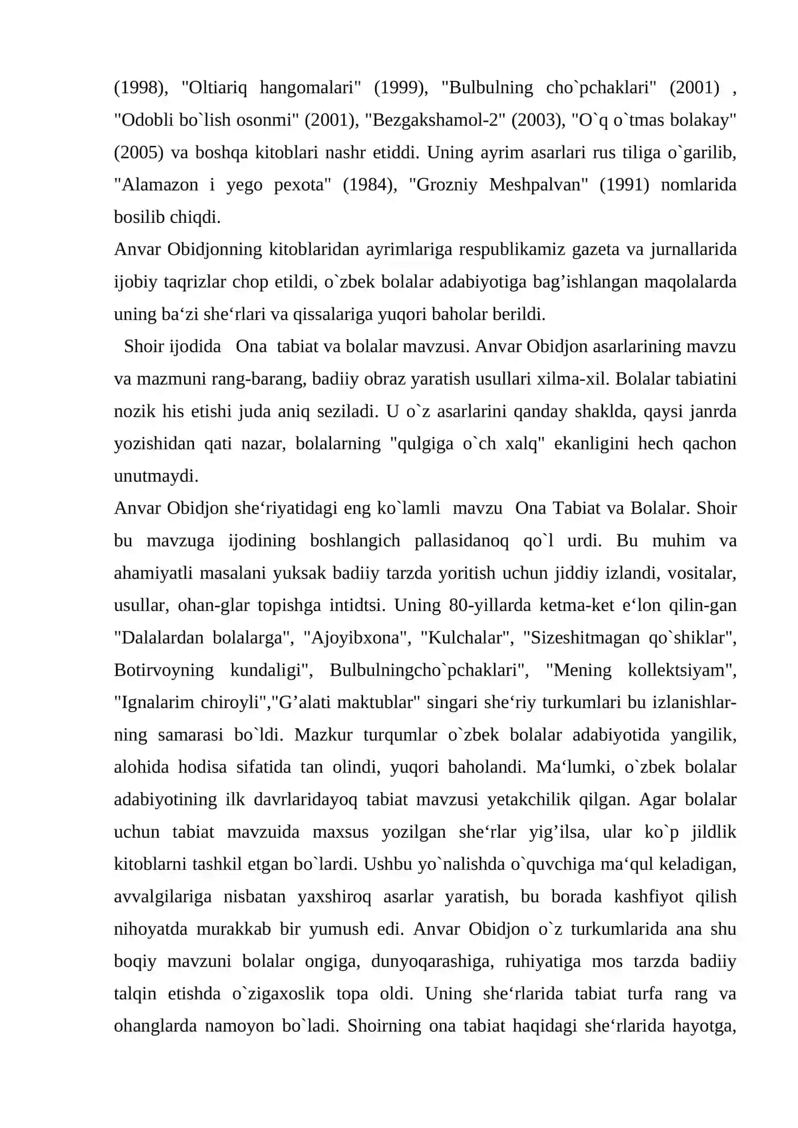 Anvar Obidjon ijodi va o`zbek bolalar adabiyoti 4