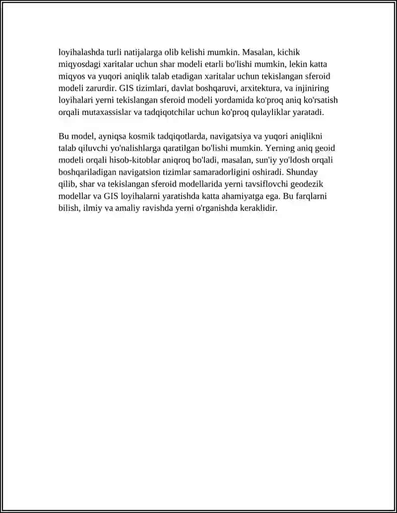 YERNING MATEMATIK MODELLARI: SHAR VA TEKISLANGAN SFEROID FARQLARI VA ULARNING GISDAGI AHAMIYATI 4