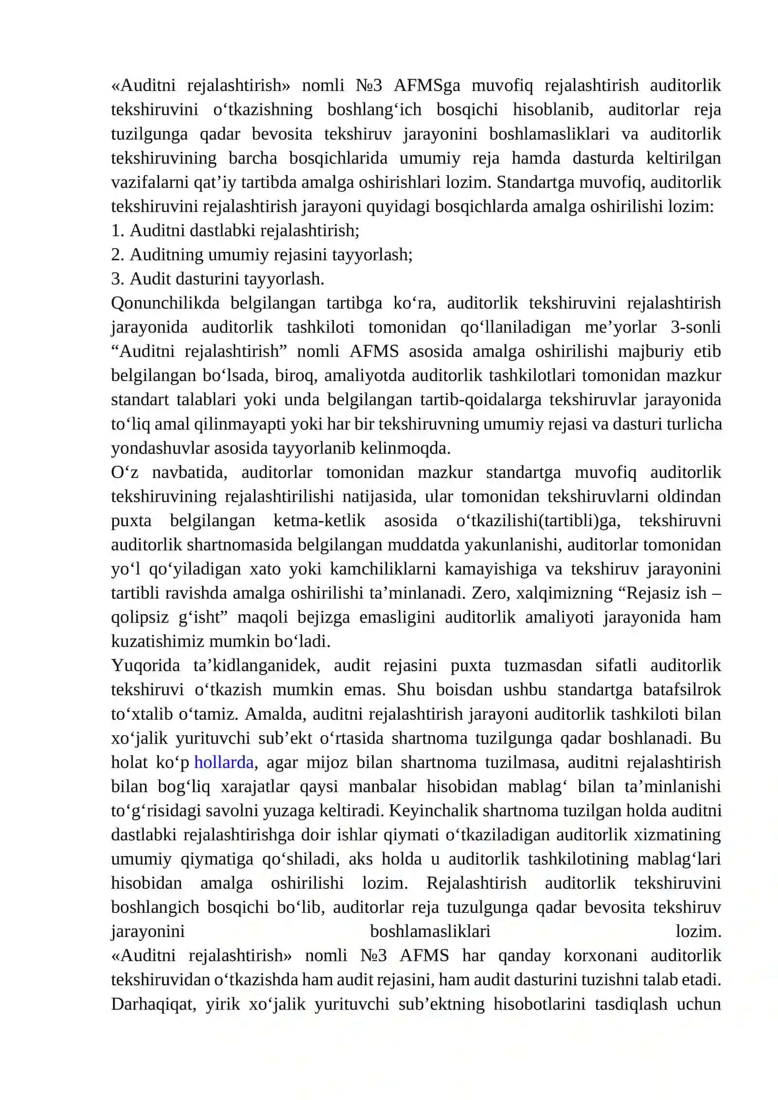 Auditorlik tekshiruvini rejalashtirishning tamoyillari va bosqichlari 4
