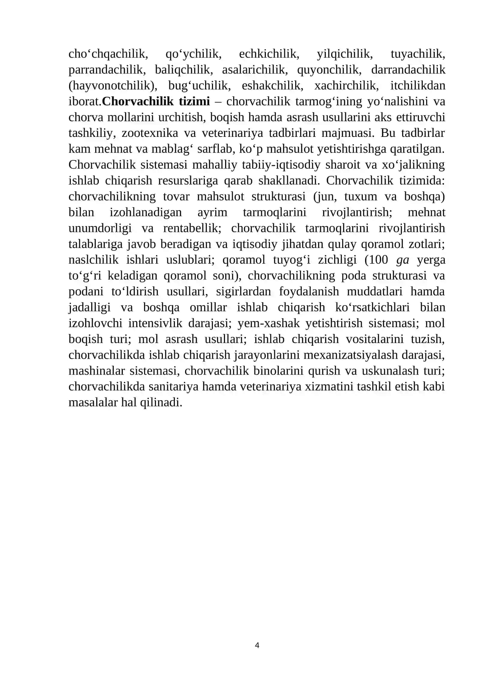 Chorvachilikning Respublika xalq xo’jaligidagi ahamiyati va uning rivojlanishi 4