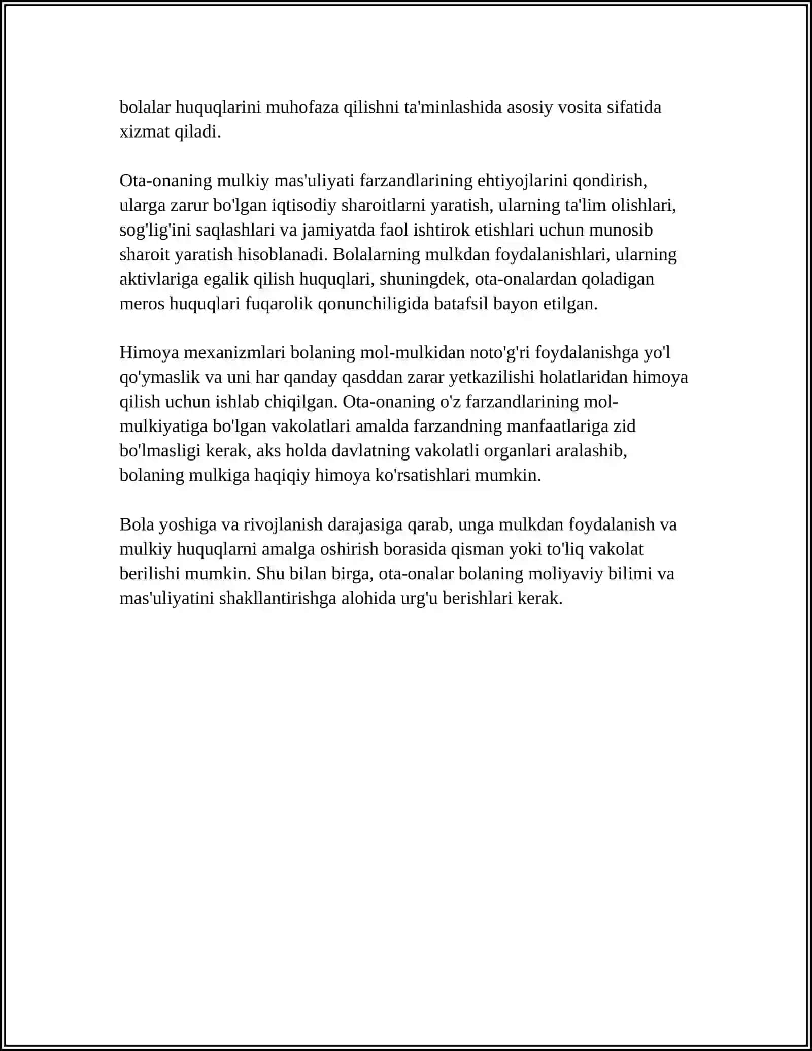 Ota-ona va bolaning mulkiy huquqlari 4