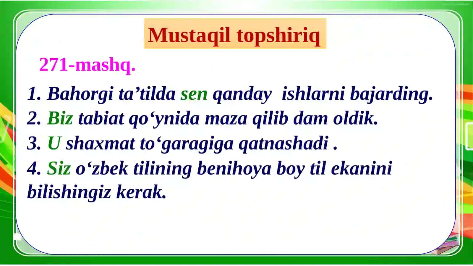 Fe’l–so‘zturkumi Mashqlar 4