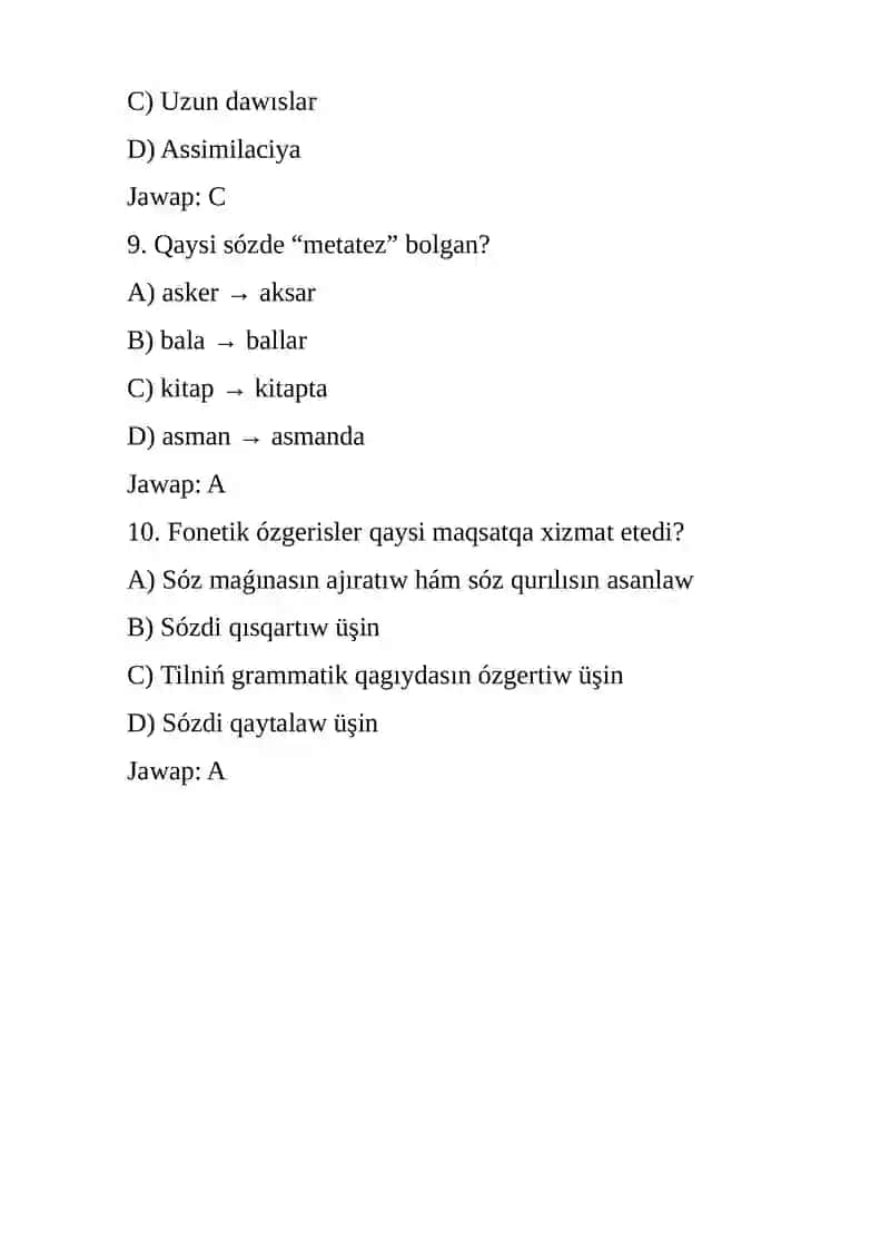 Seslerdiń fonetikaliq ózgerisleri temasında Qaraqalpaq tilinde 4
