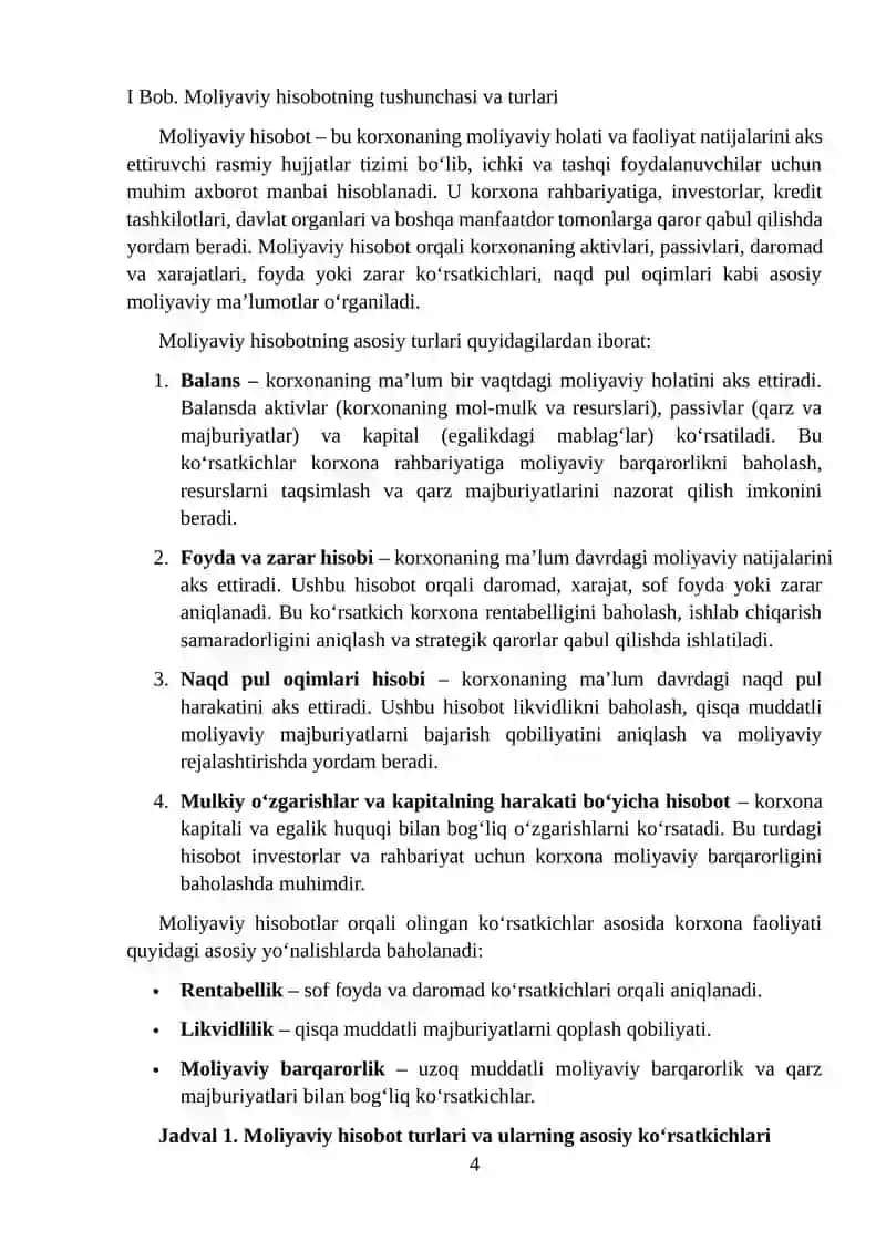 Moliyaviy hisobotning korxona faoliyatini baholashdagi roli 4
