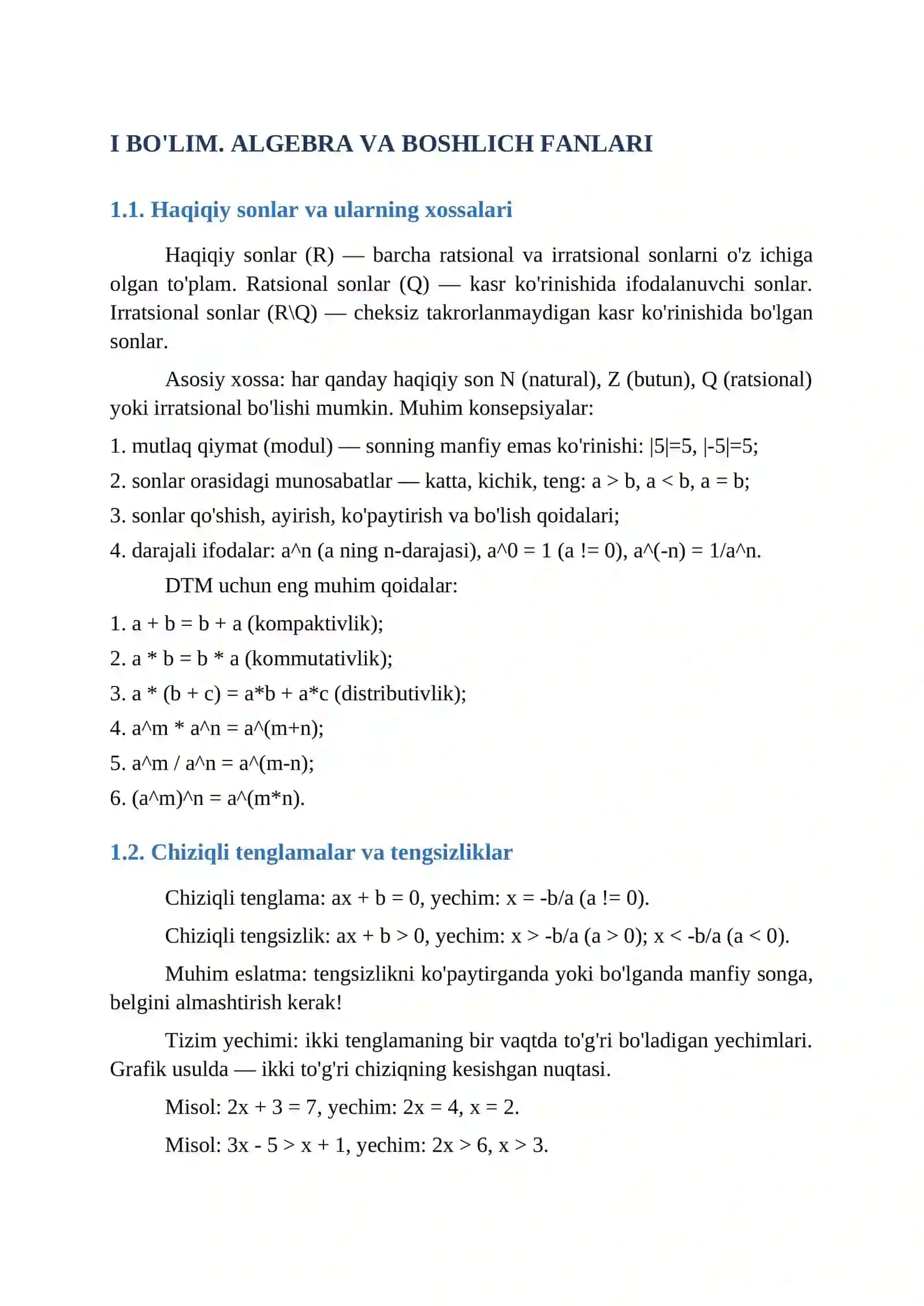 MATEMATIKA BO'YICHA DTM TAYYORGARLIK 4