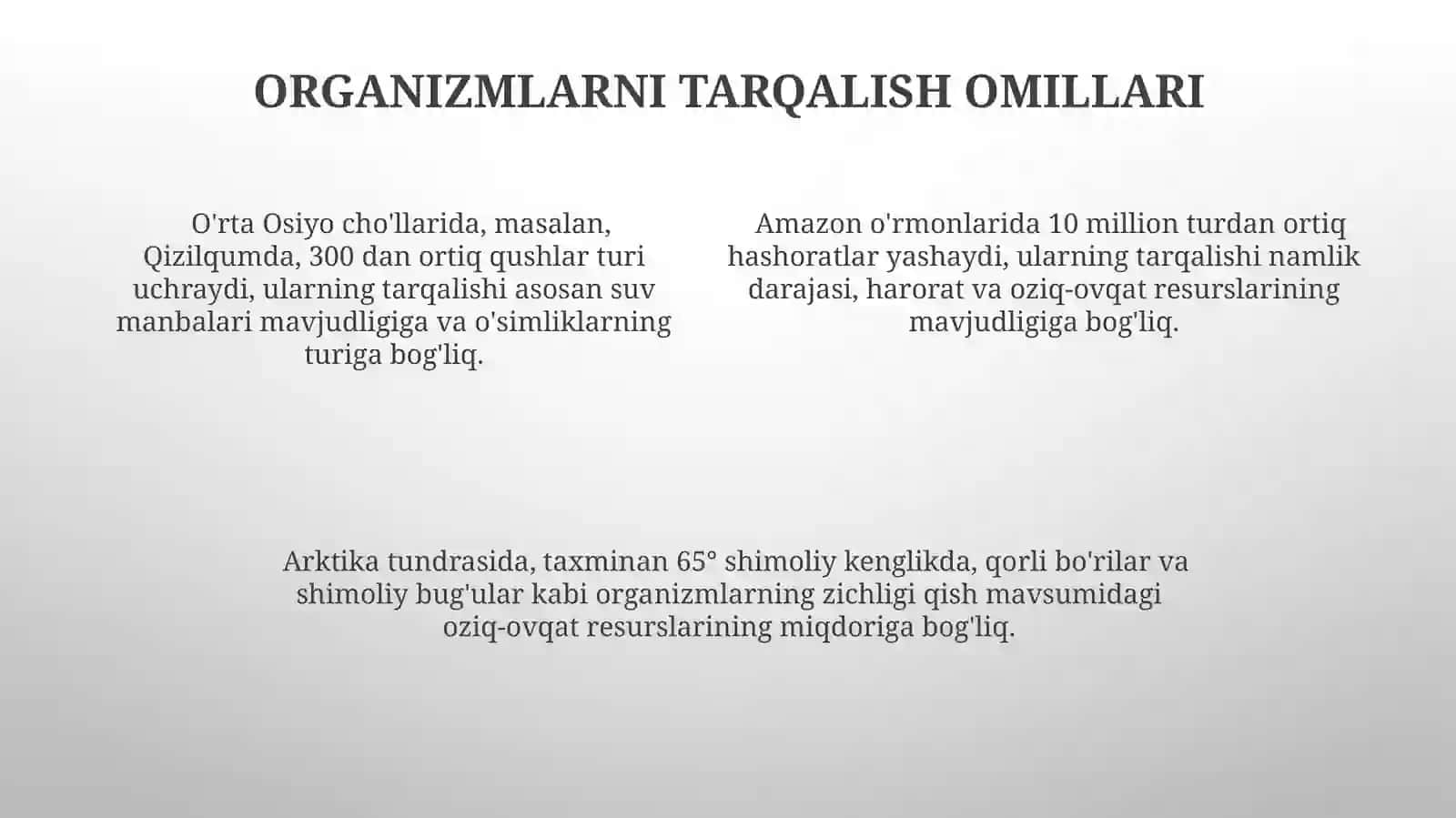 Iqlim mintaqalari kesmidagi tabiat zonalardagi tirik organizmlarning tarqalishi 4