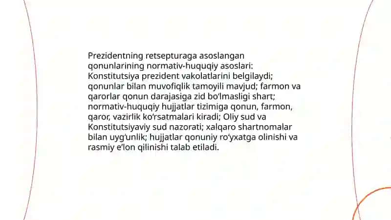 Oʻzbekiston Prezidentining retsepturaga asoslangan qonun va farmoyishlari 4