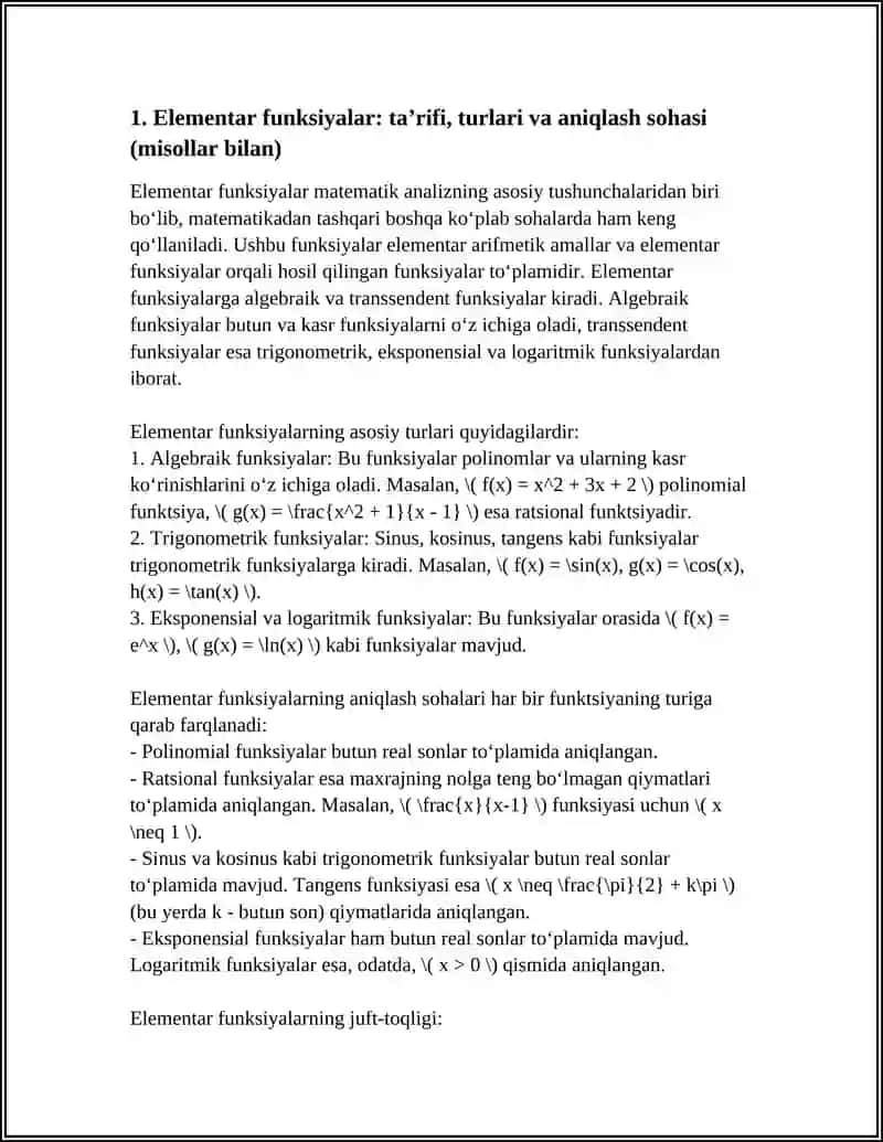 ELEMENTAR FUNKSIYALAR HAQIDA REFERAT 4