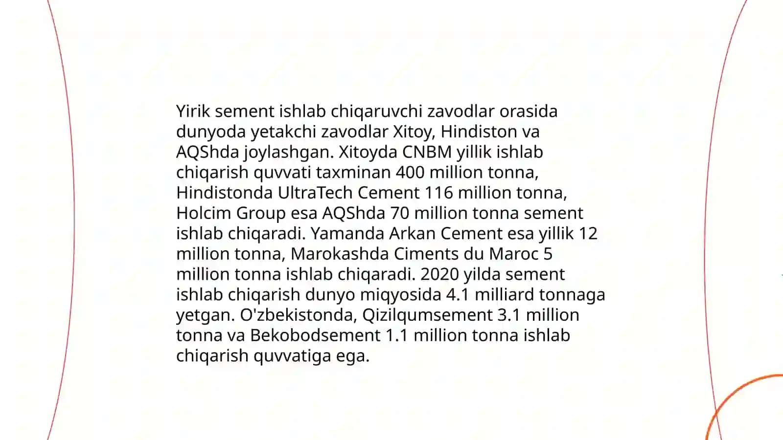 O‘zbekistonda sement ishlab chiqarish zavodlari va ularning quvvati Karimov Eldor 4